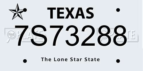 7S73288 Texas License Plate