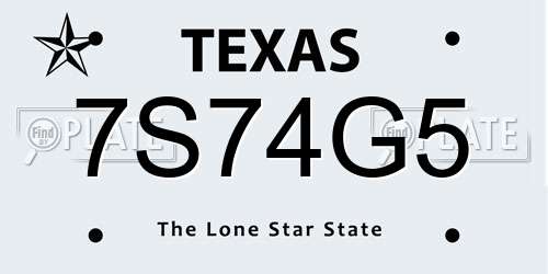 7S74G5 Texas License Plate