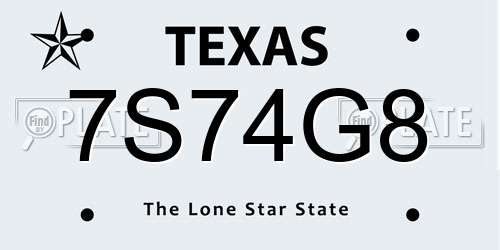 7S74G8 Texas License Plate
