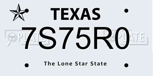 7S75R0 Texas License Plate