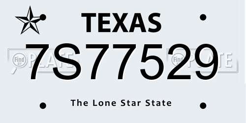 7S77529 Texas License Plate
