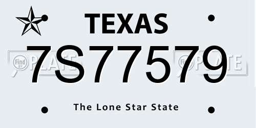 7S77579 Texas License Plate