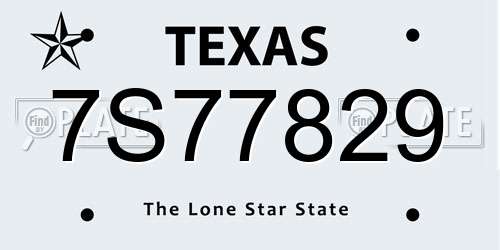 7S77829 Texas License Plate