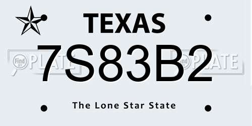 7S83B2 Texas License Plate