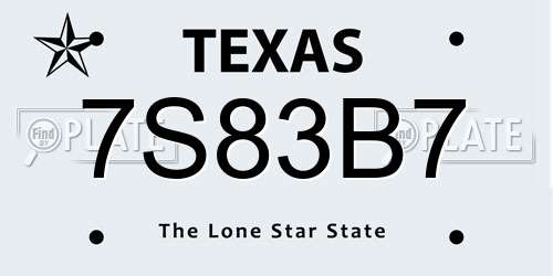 7S83B7 Texas License Plate