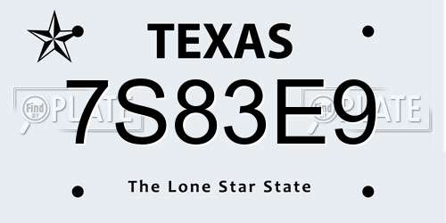 7S83E9 Texas License Plate