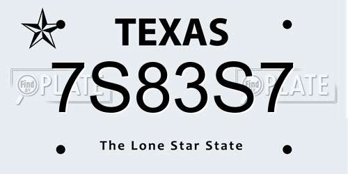 7S83S7 Texas License Plate