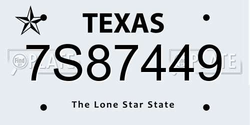 7S87449 Texas License Plate