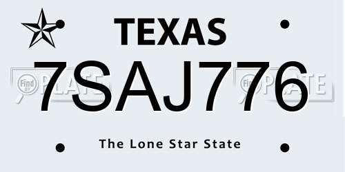 7SAJ776 Texas License Plate