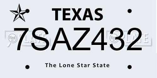 7SAZ432 Texas License Plate
