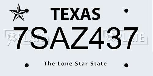 7SAZ437 Texas License Plate