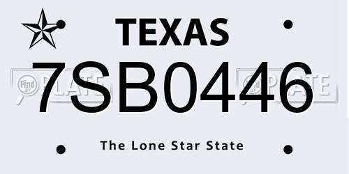 7SB0446 Texas License Plate