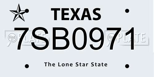 7SB0971 Texas License Plate