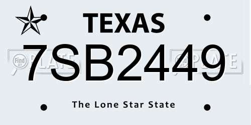 7SB2449 Texas License Plate