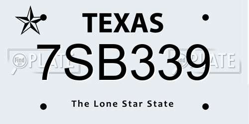 7SB339 Texas License Plate