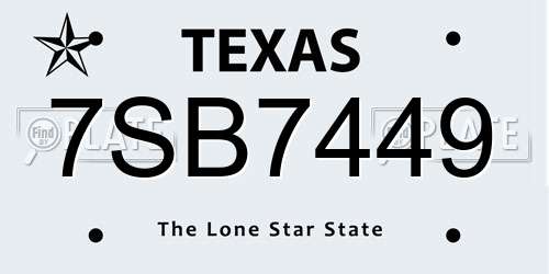 7SB7449 Texas License Plate
