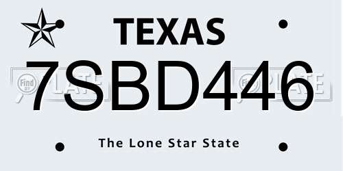 7SBD446 Texas License Plate