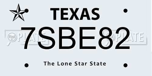 7SBE82 Texas License Plate