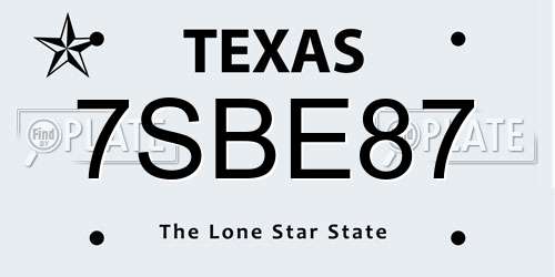 7SBE87 Texas License Plate
