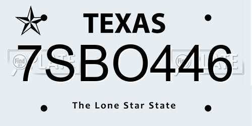 7SBO446 Texas License Plate