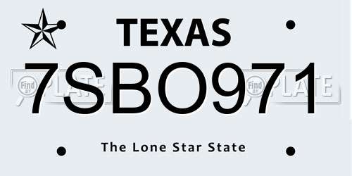 7SBO971 Texas License Plate