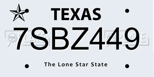 7SBZ449 Texas License Plate