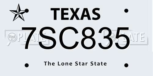 7SC835 Texas License Plate