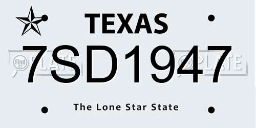 7SD1947 Texas License Plate