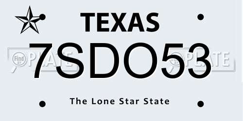 7SDO53 Texas License Plate