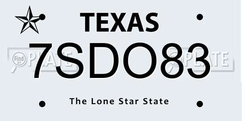 7SDO83 Texas License Plate