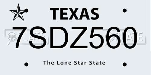 7SDZ560 Texas License Plate