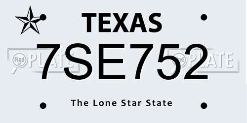 7SE752 Texas License Plate