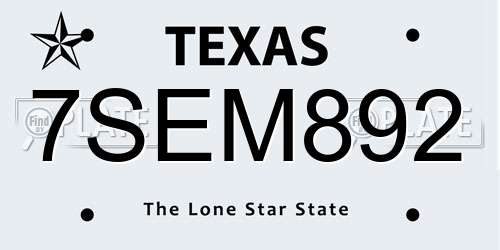 7SEM892 Texas License Plate