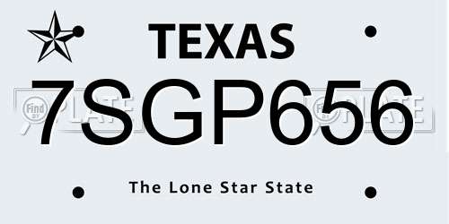 7SGP656 Texas License Plate
