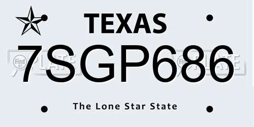7SGP686 Texas License Plate