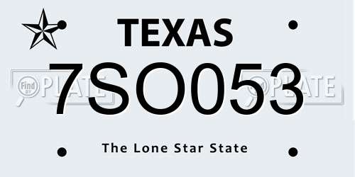7SO053 Texas License Plate