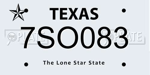 7SO083 Texas License Plate