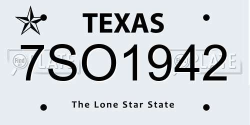 7SO1942 Texas License Plate