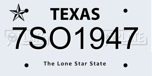 7SO1947 Texas License Plate