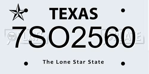 7SO2560 Texas License Plate