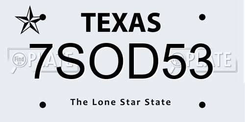 7SOD53 Texas License Plate