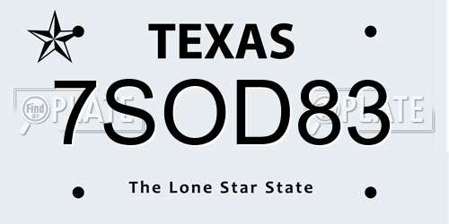 7SOD83 Texas License Plate