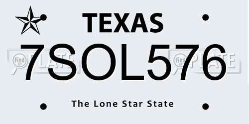7SOL576 Texas License Plate