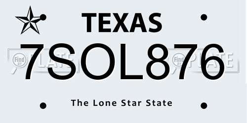 7SOL876 Texas License Plate