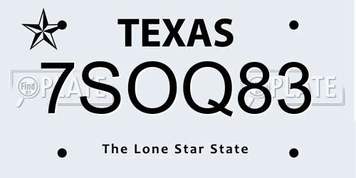 7SOQ83 Texas License Plate