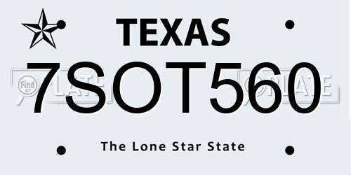 7SOT560 Texas License Plate