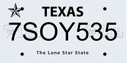 7SOY535 Texas License Plate