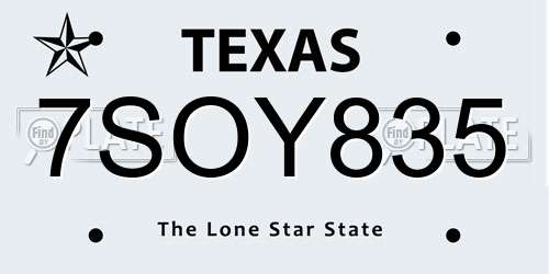 7SOY835 Texas License Plate