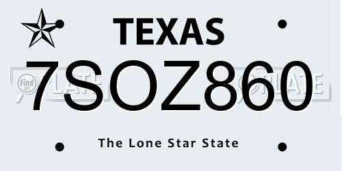 7SOZ860 Texas License Plate