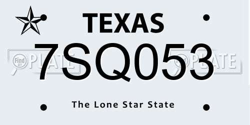 7SQ053 Texas License Plate